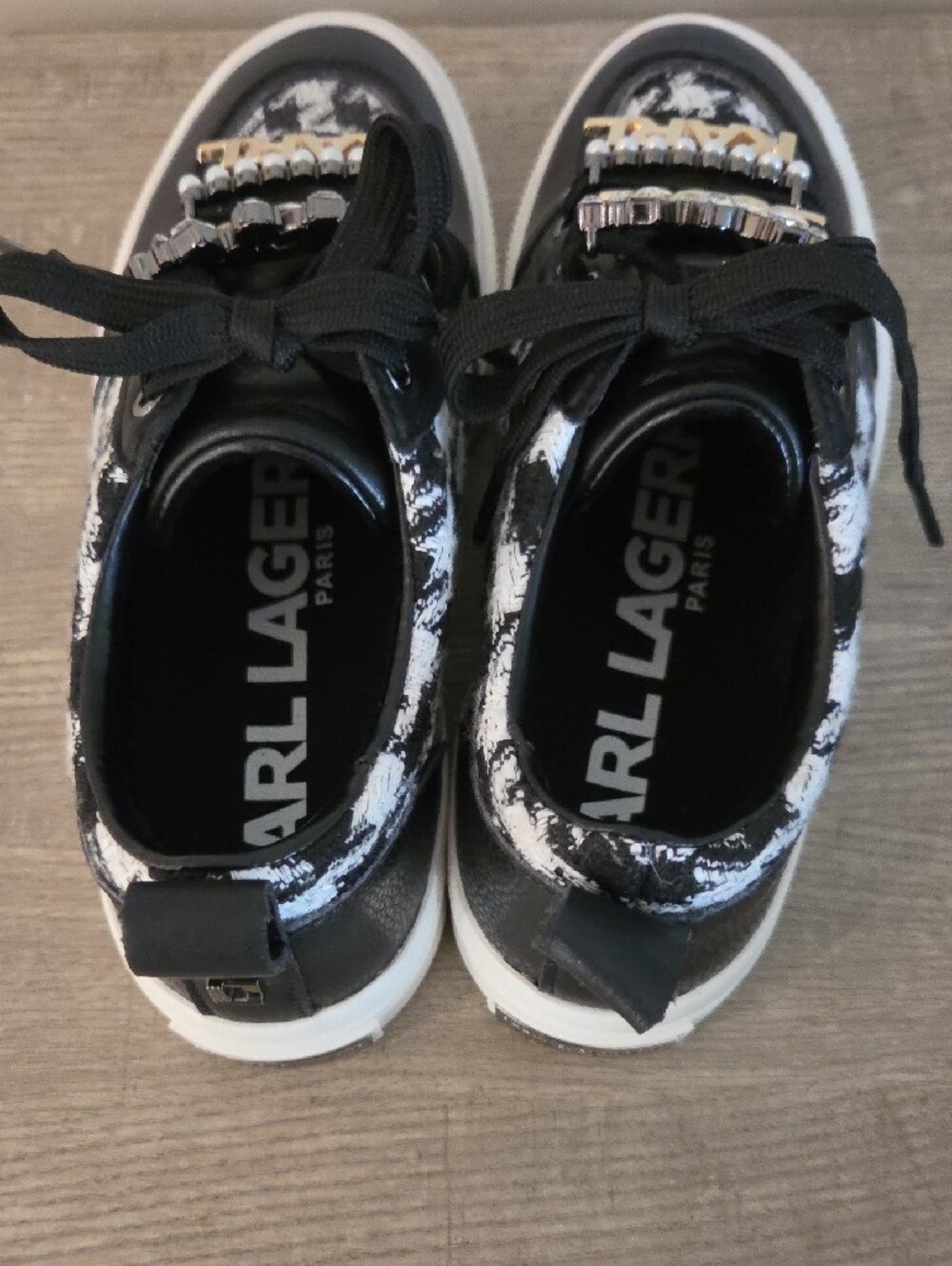 Karl Lagerfeld Black White Gretel Houndstooth Rhinestone Platform Sneakers 6.5 - Picture 7 of 8